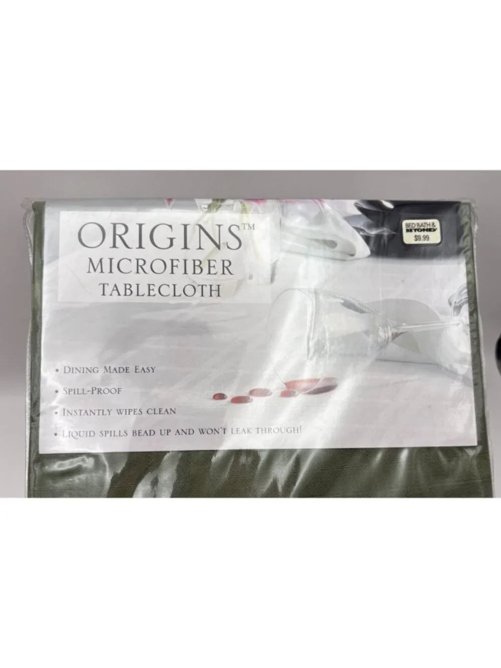 Origins Microfiber Tablecloth 52 Inch Square Sage Green Spill-Proof Dining